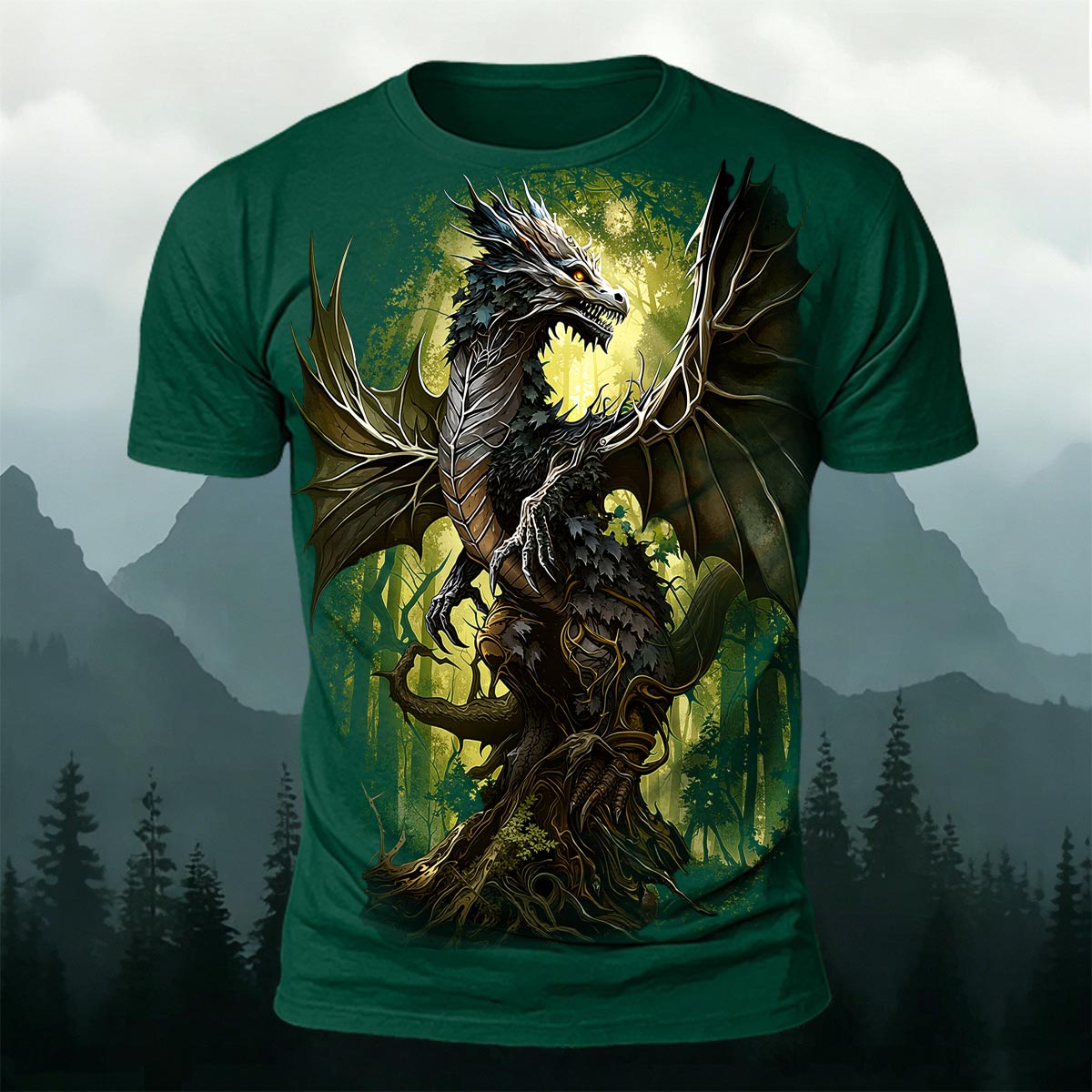 Sublimation Forest Dragon Fantasy Casual T-Shirt