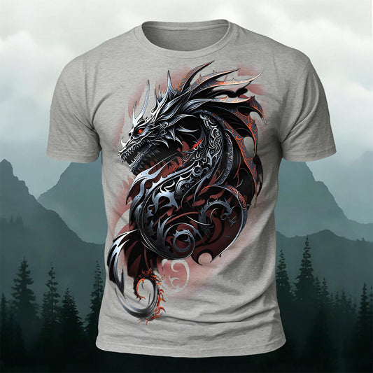 Sublimation Ornate Tribal Dark Dragon Casual T-Shirt
