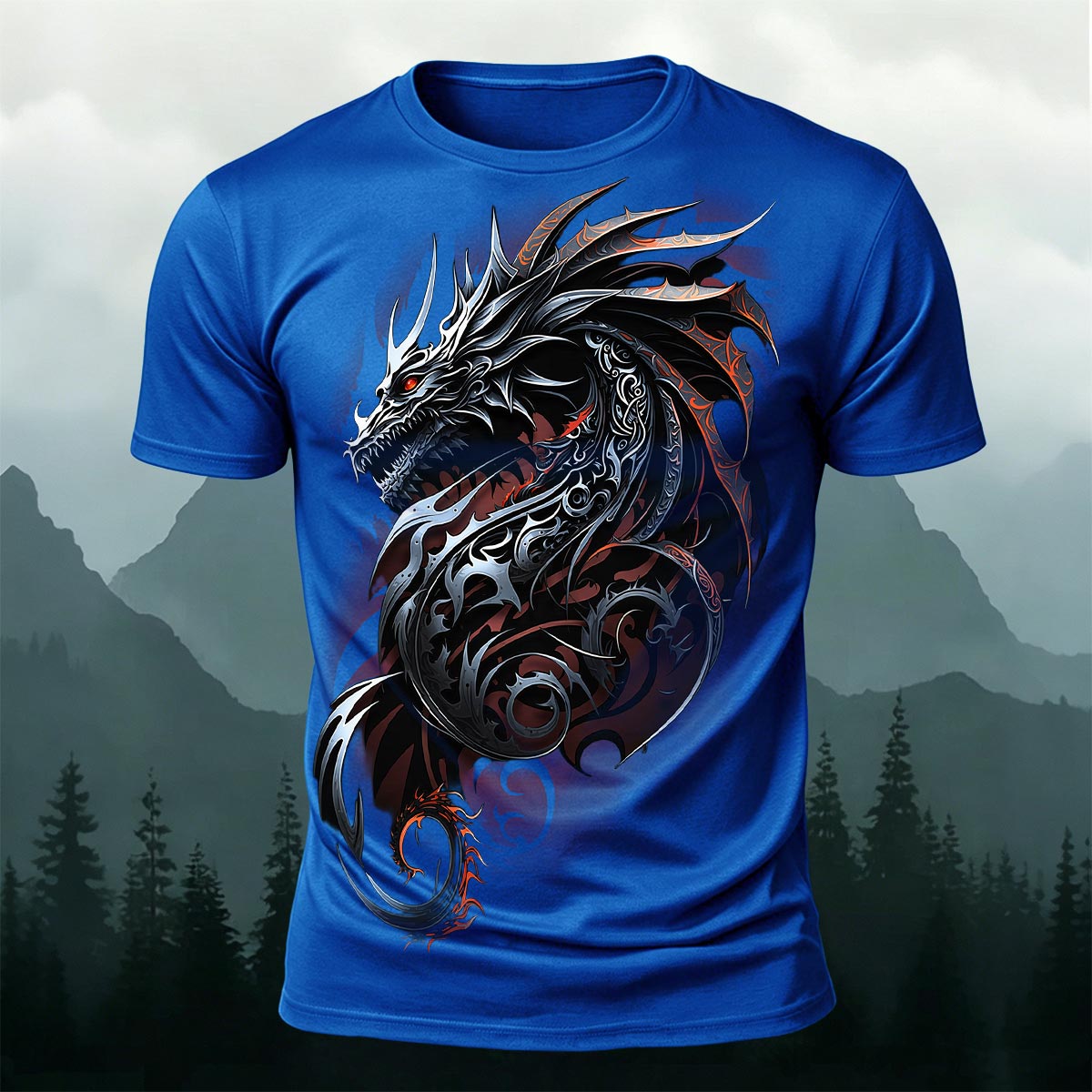 Sublimation Ornate Tribal Dark Dragon Casual T-Shirt