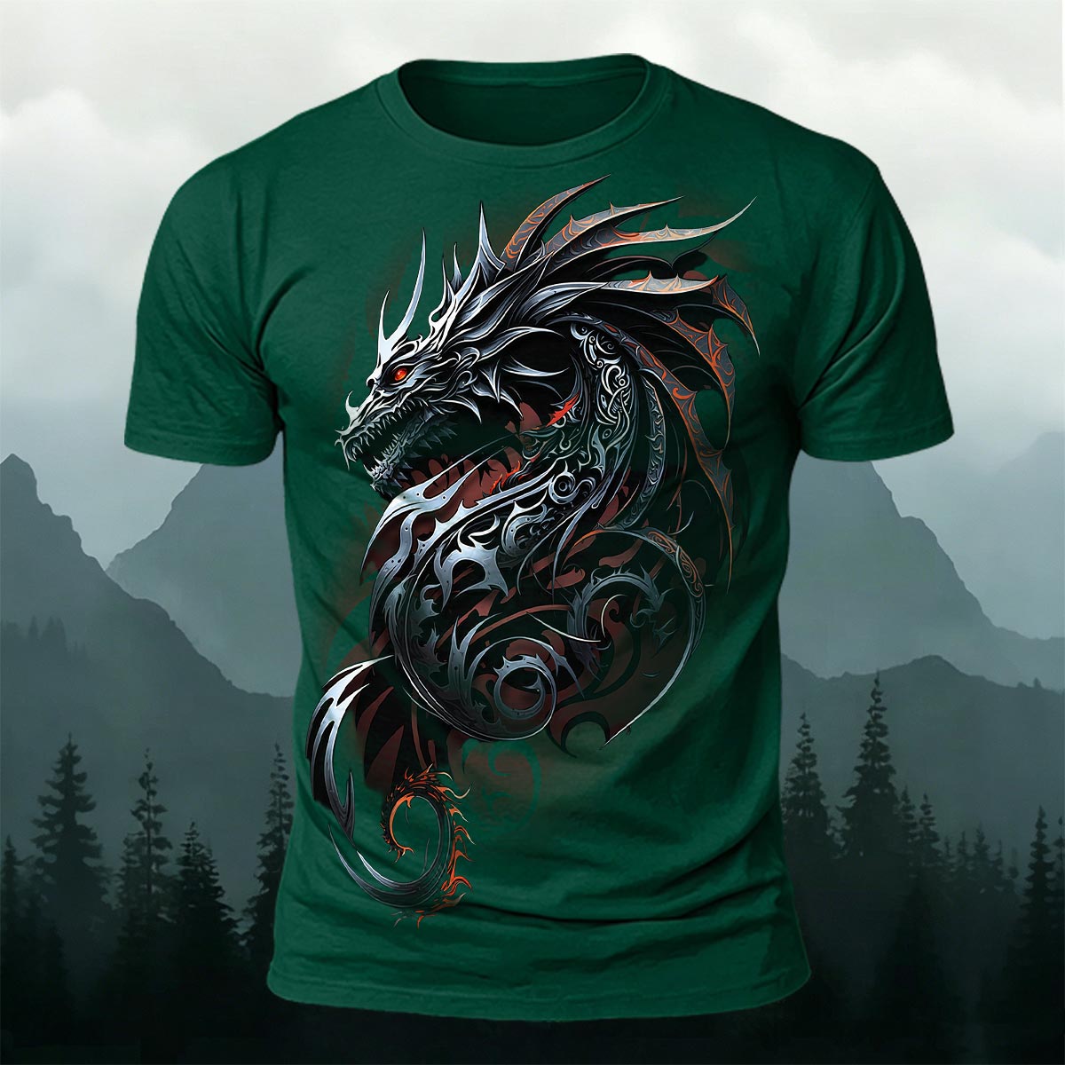 Sublimation Ornate Tribal Dark Dragon Casual T-Shirt