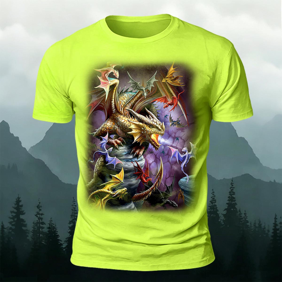 Sublimation Cave Dragon Clan Fantasy Casual Tee