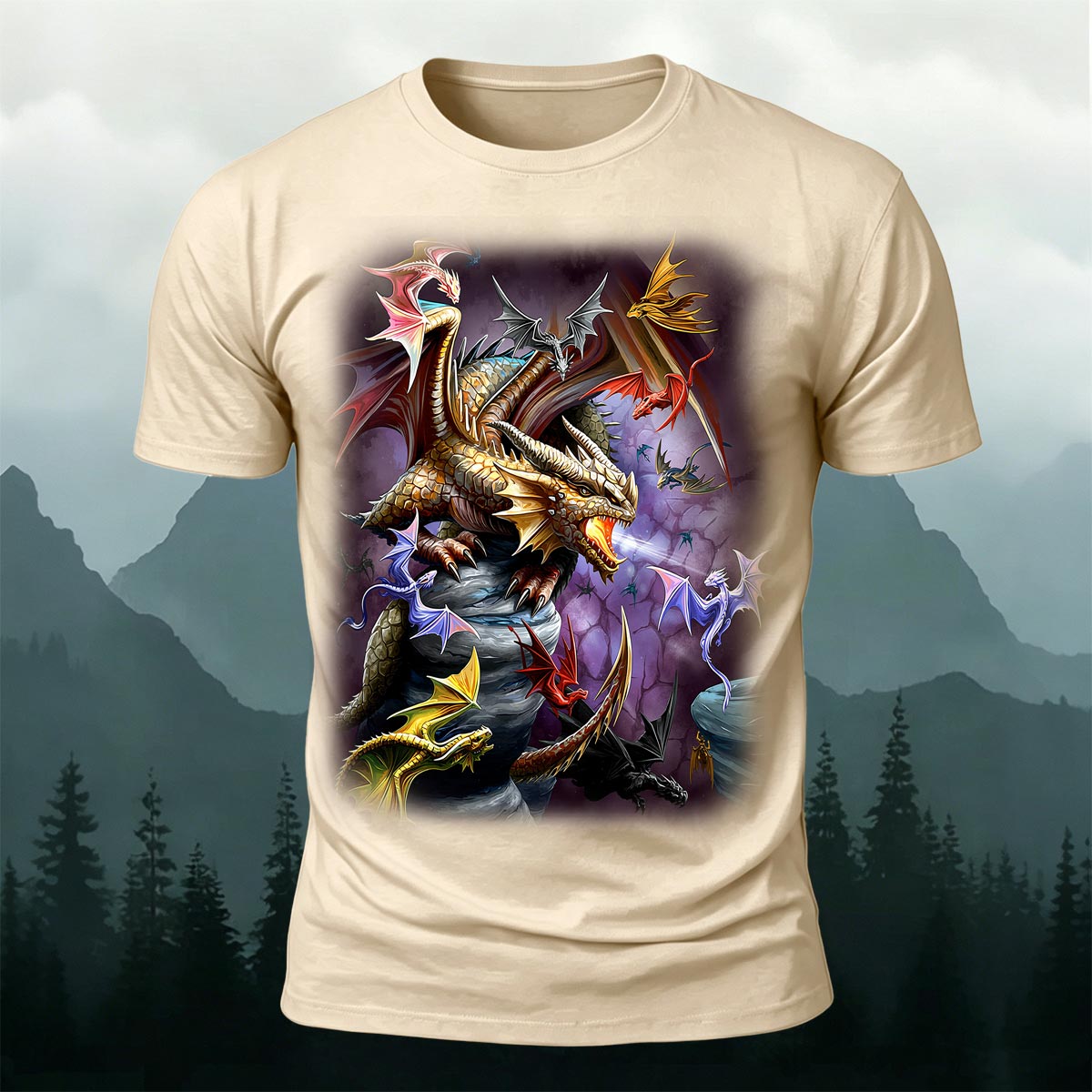 Sublimation Cave Dragon Clan Fantasy Casual Tee