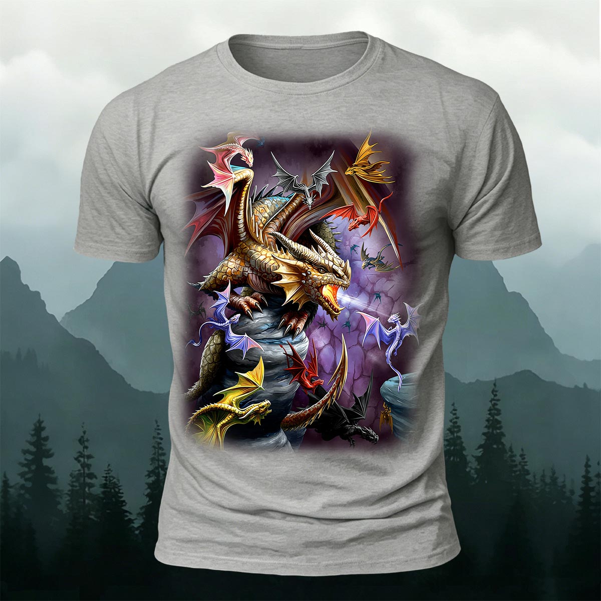 Sublimation Cave Dragon Clan Fantasy Casual Tee
