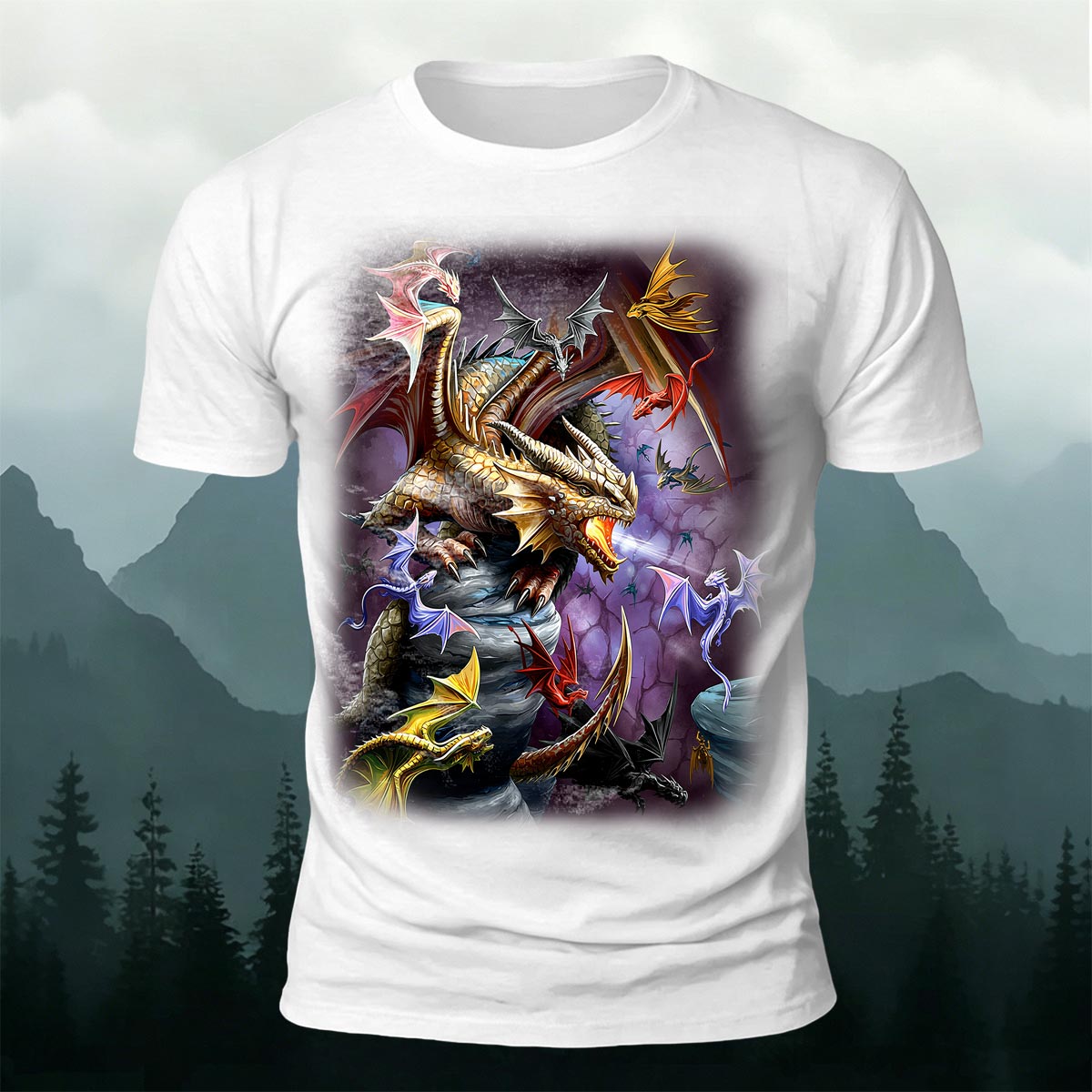 Sublimation Cave Dragon Clan Fantasy Casual Tee