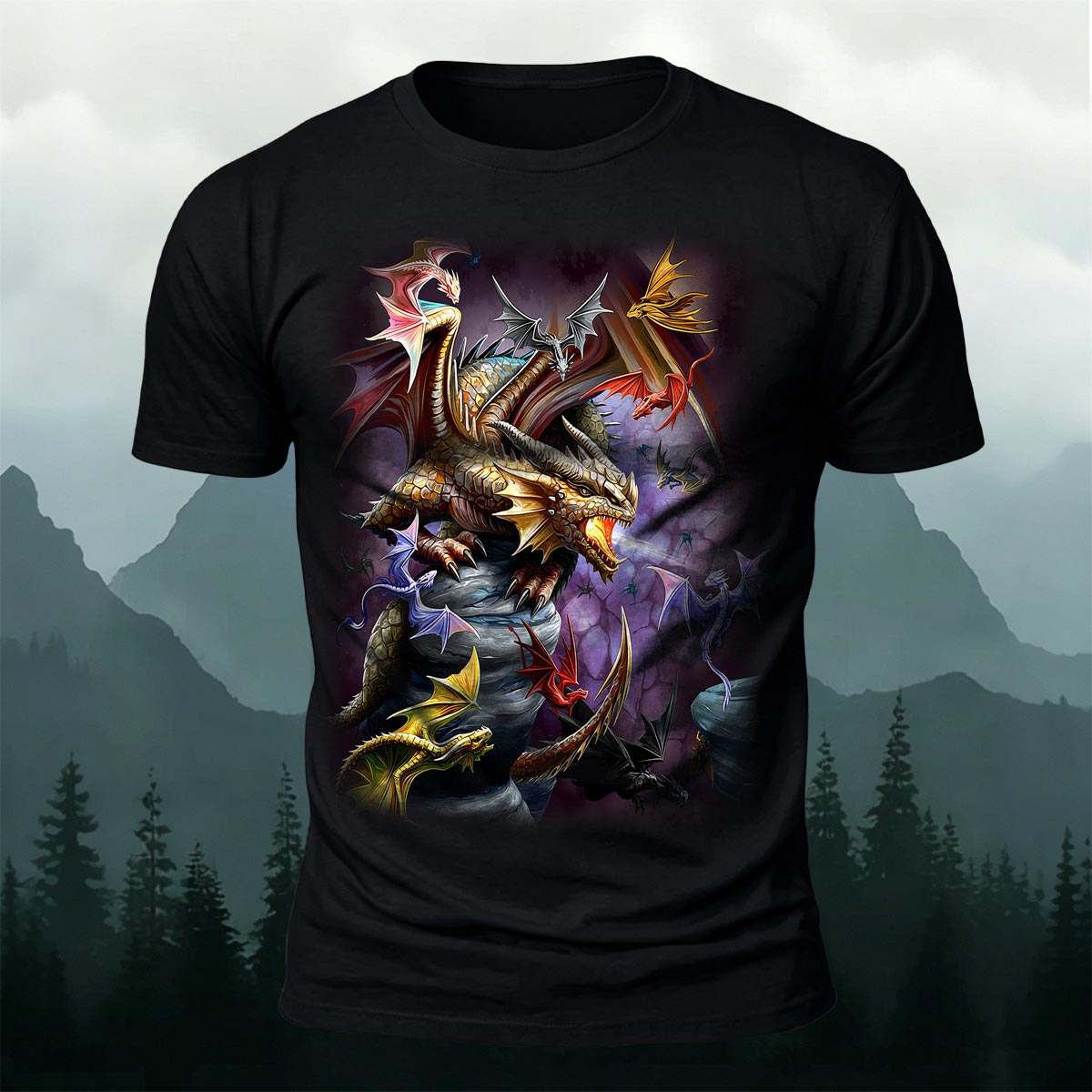 Sublimation Cave Dragon Clan Fantasy Casual Tee