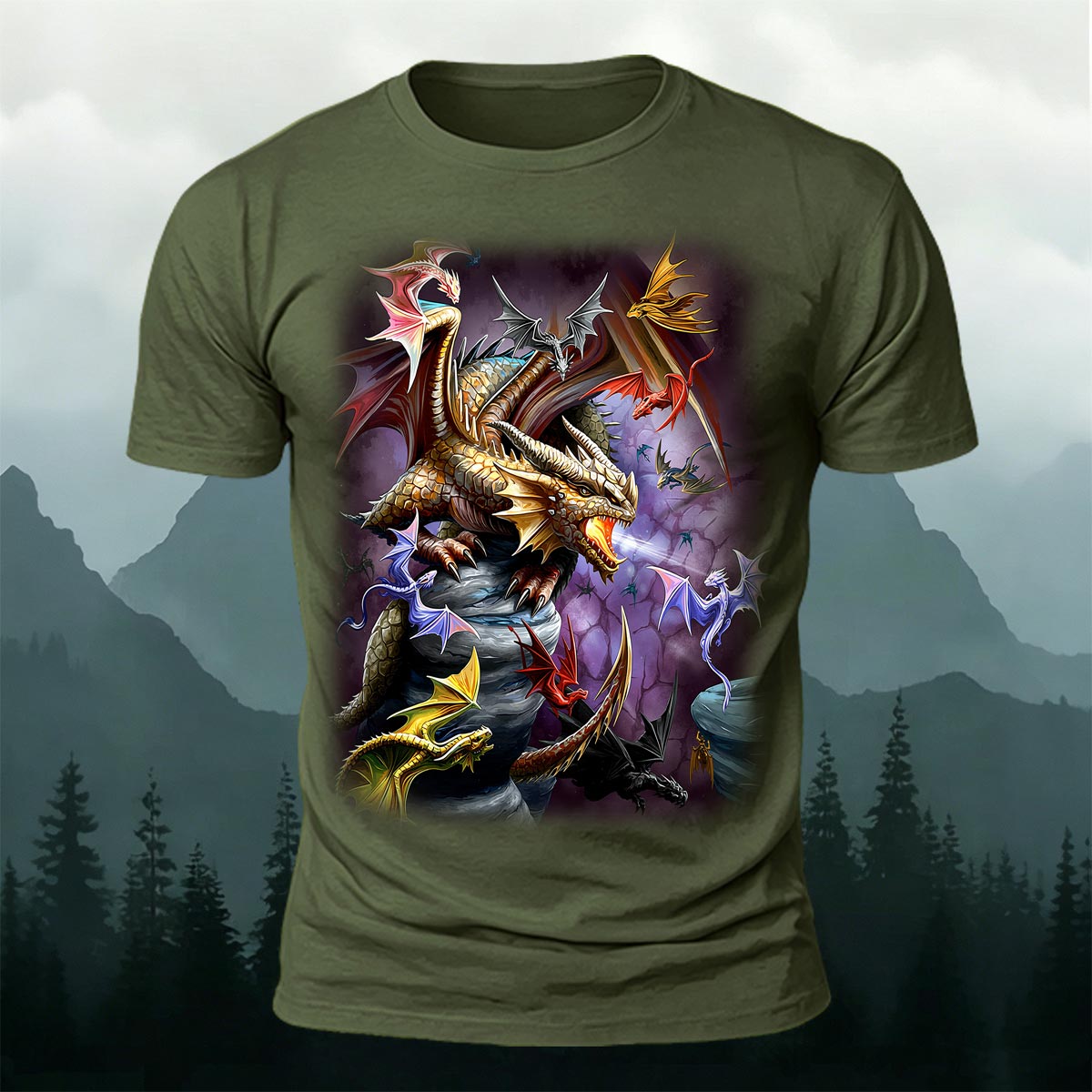 Sublimation Cave Dragon Clan Fantasy Casual Tee