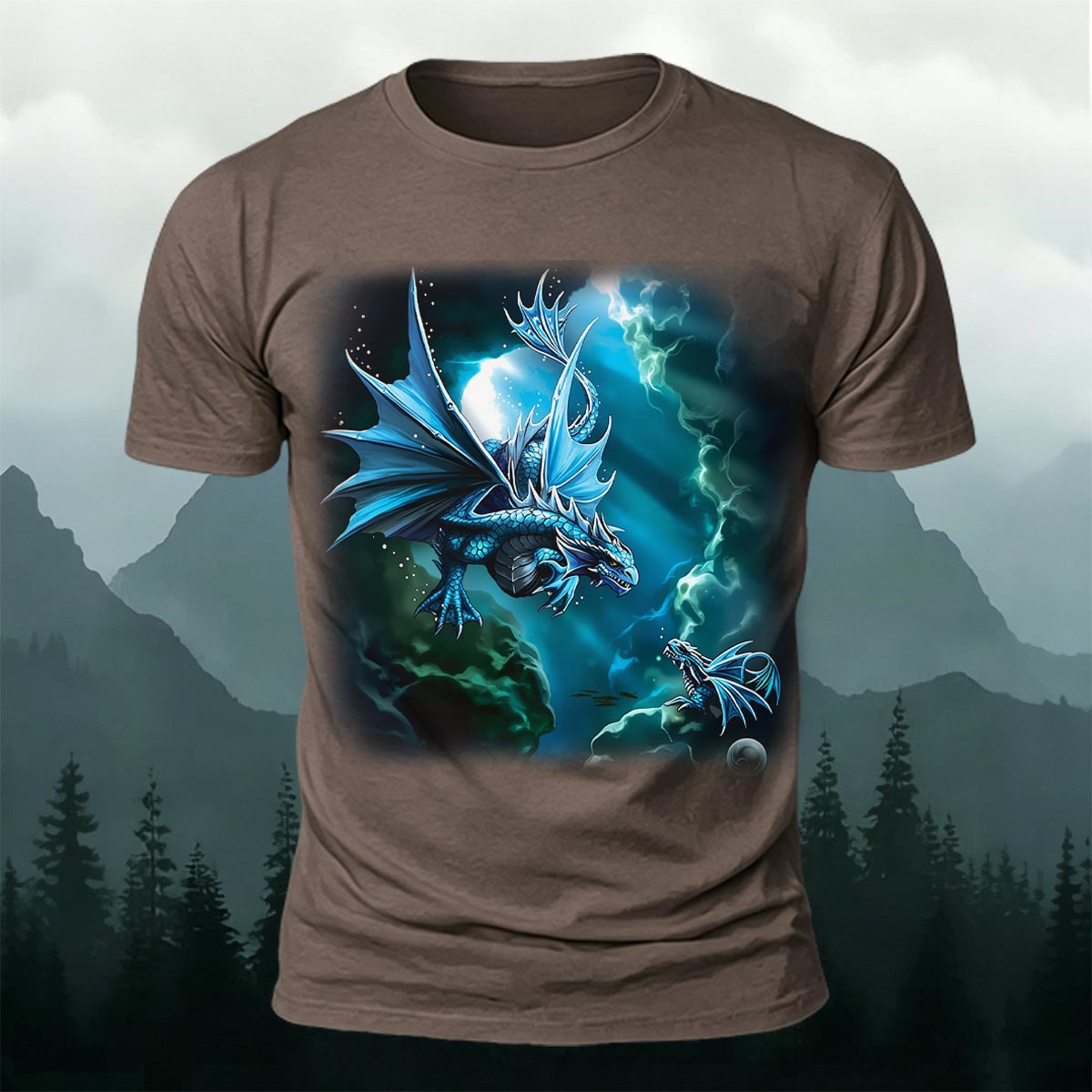 昇華印刷 ファンタジー 黒竜の滝 カジュアルTシャツ
