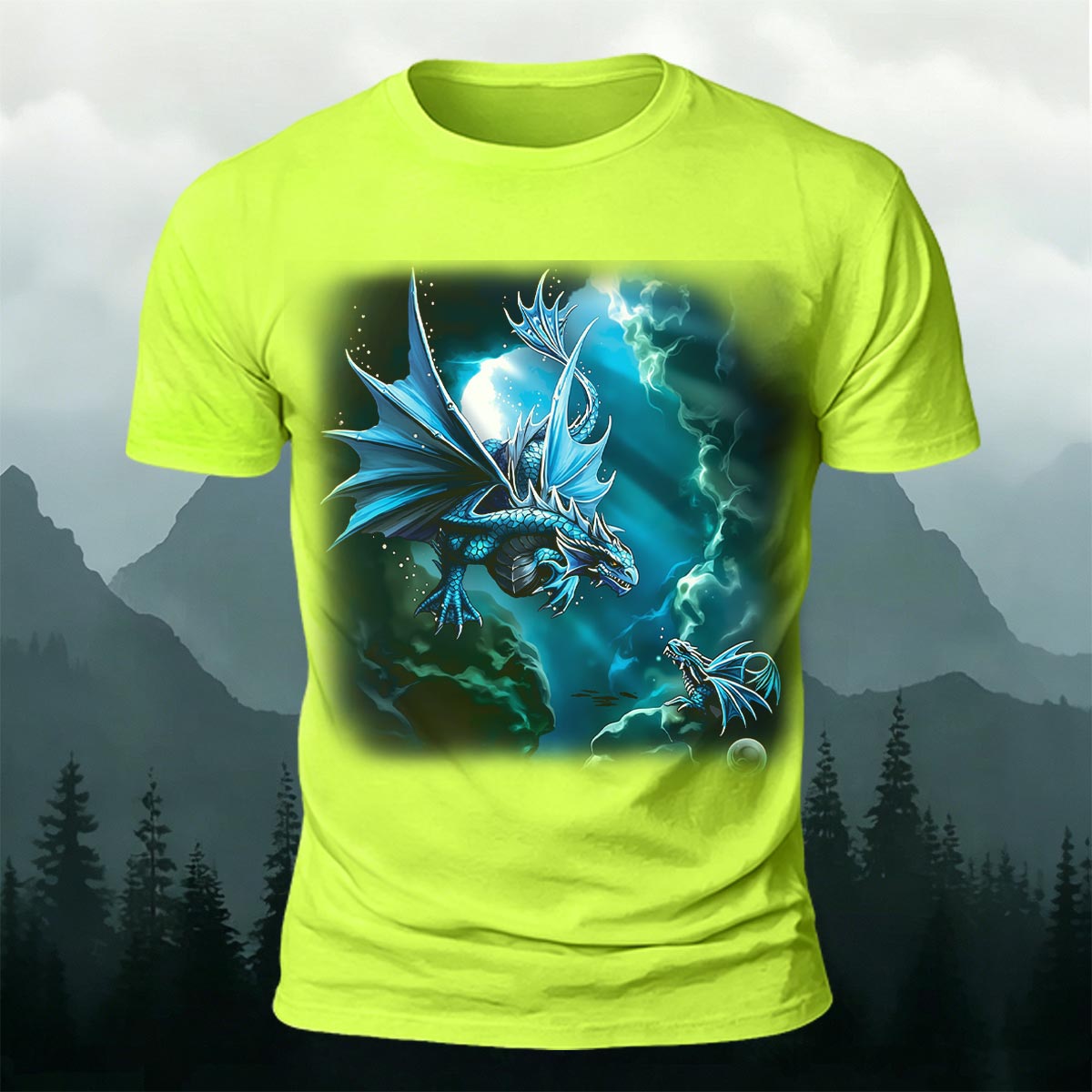 Sublimation Blue Water Dragon Fantasy Casual Tee