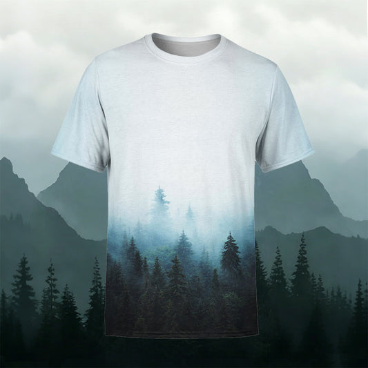 Sublimation Misty Forest Landscape Outdoor Casual Tee