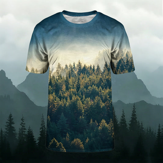 Sublimation Sunlit Pine Forest Landscape Casual Tee