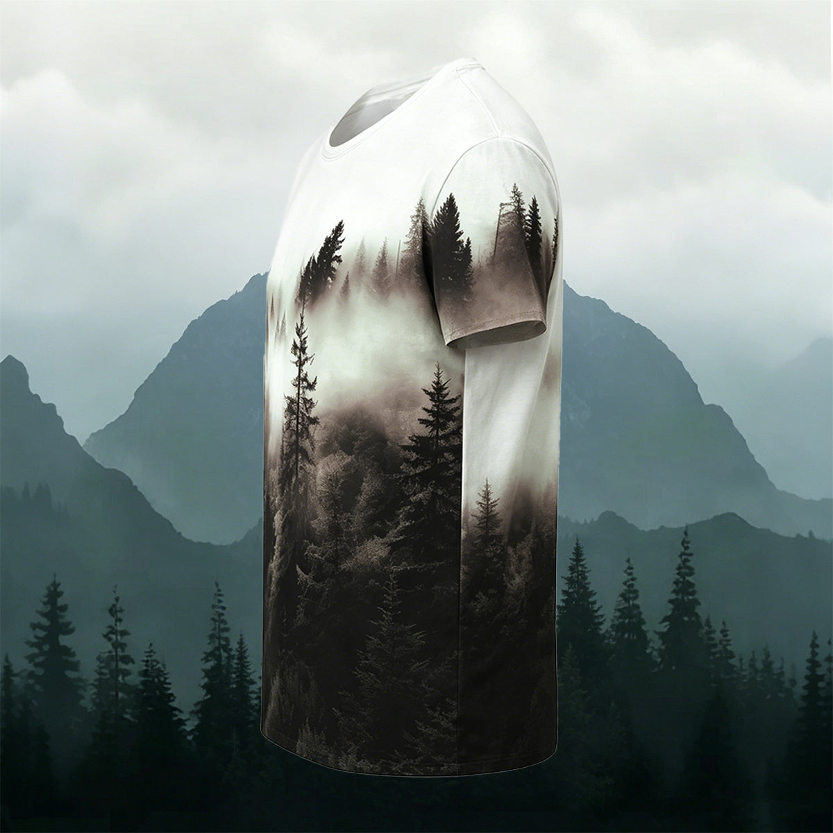Sublimation Retro Foggy Forest Casual T-Shirt