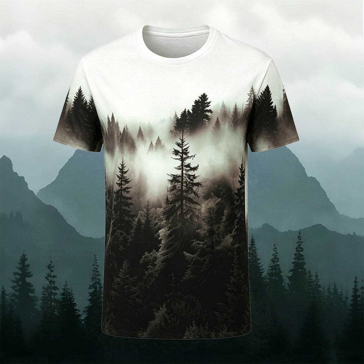 Sublimation Retro Foggy Forest Casual T-Shirt
