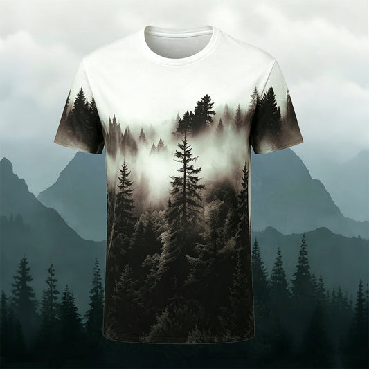 Sublimation Retro Foggy Forest Casual T-Shirt