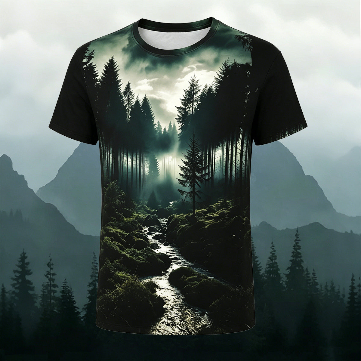 Sublimation Forest Stream Landscape Outdoor Casual Tee