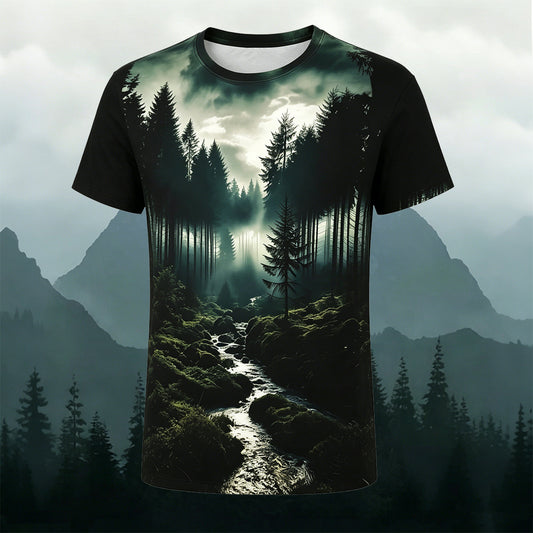 Sublimation Forest Stream Landscape Outdoor Casual Tee