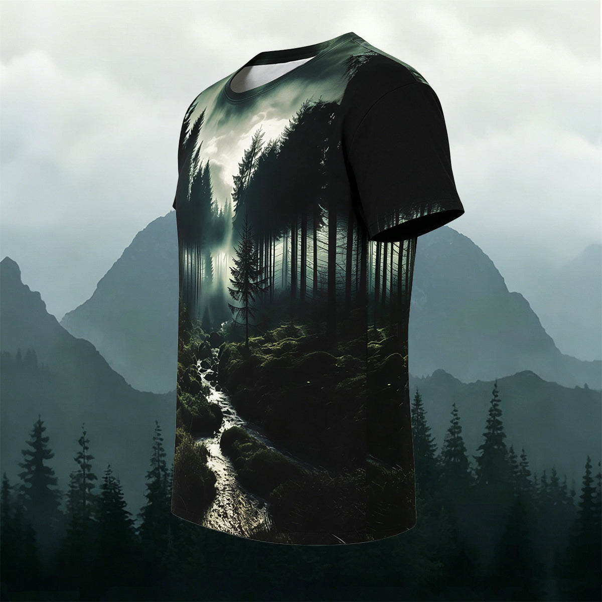 Sublimation Forest Stream Landscape Outdoor Casual Tee