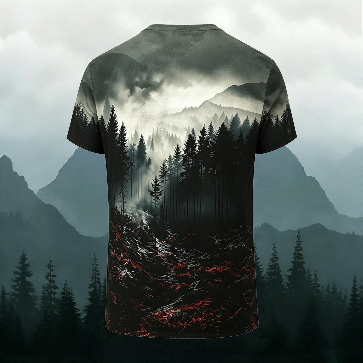 昇華印刷 ダークフォレストレッド ロッキー アウトドア カジュアルTシャツ