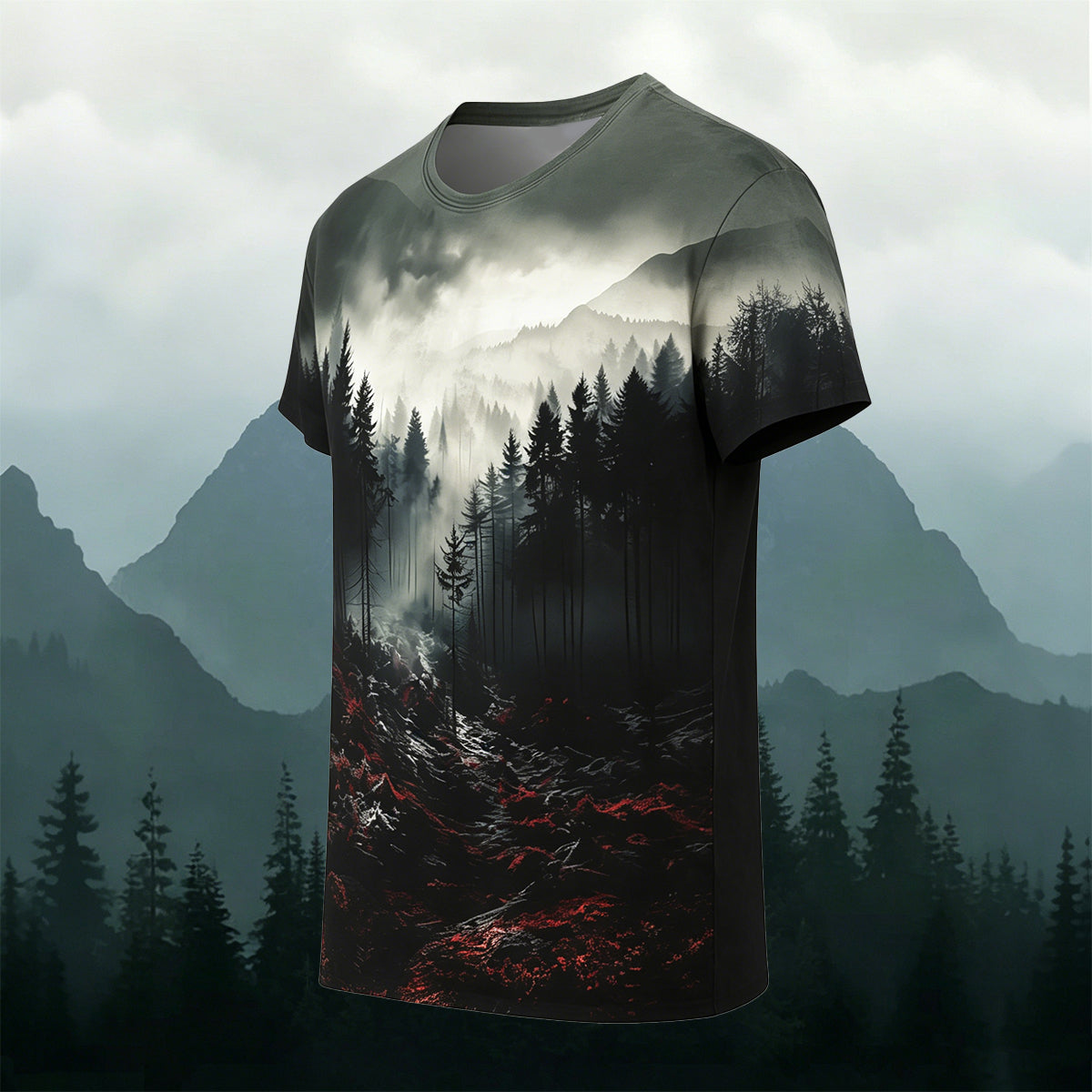 昇華印刷 ダークフォレストレッド ロッキー アウトドア カジュアルTシャツ