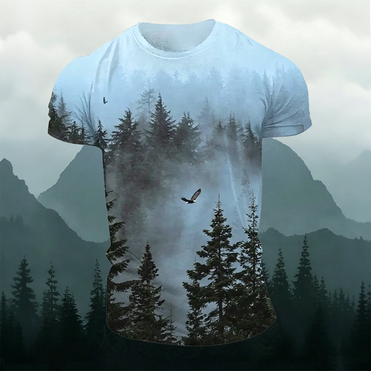 昇華印刷 ミスティフォレスト イーグル 景観 アウトドア Tシャツ