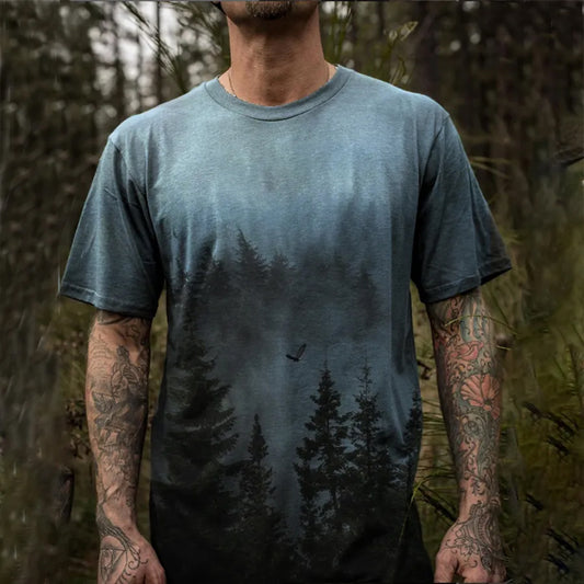 Sublimation Misty Forest Eagle Landscape Outdoor T-Shirt
