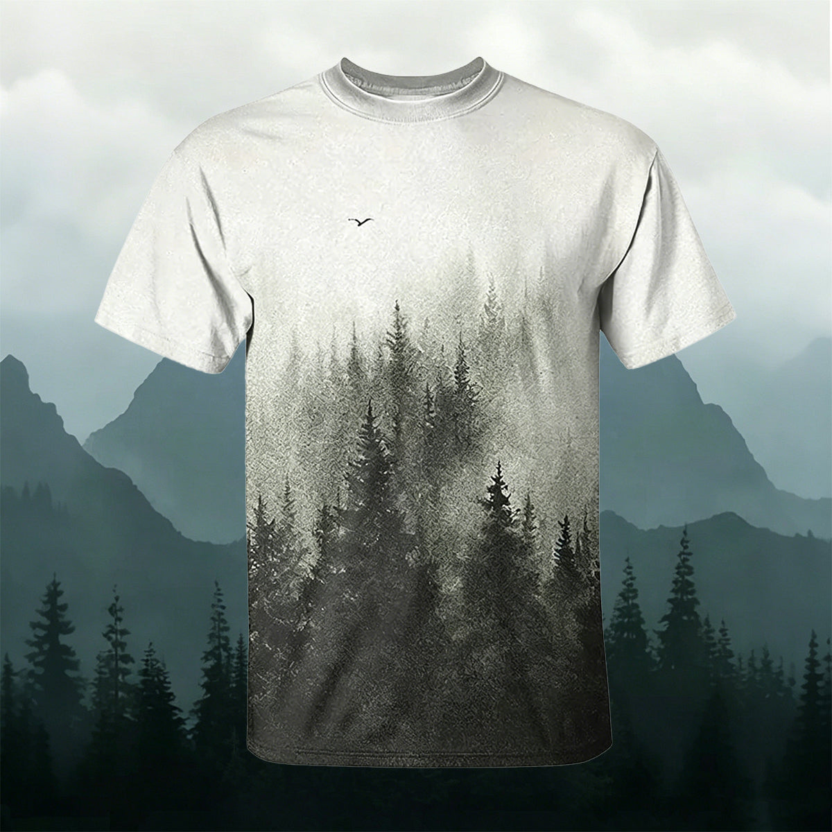 Sublimation Nature Misty Woods Landscape Casual Tee