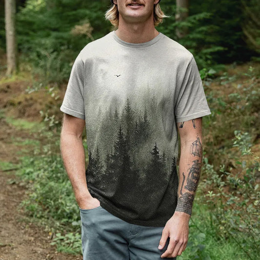Sublimation Nature Misty Woods Landscape Casual Tee