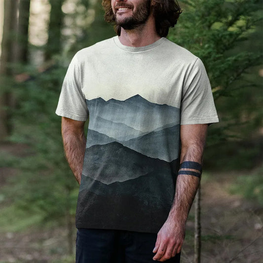 Sublimation Vintage Layered Mountain Landscape Casual Tee