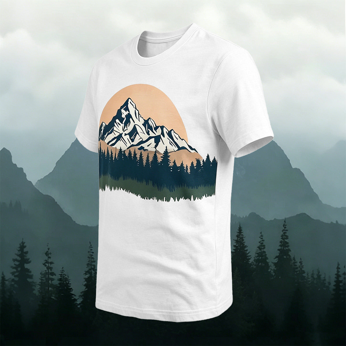 Sublimation Minimalist Mountain Sun Outdoor Casual Tee