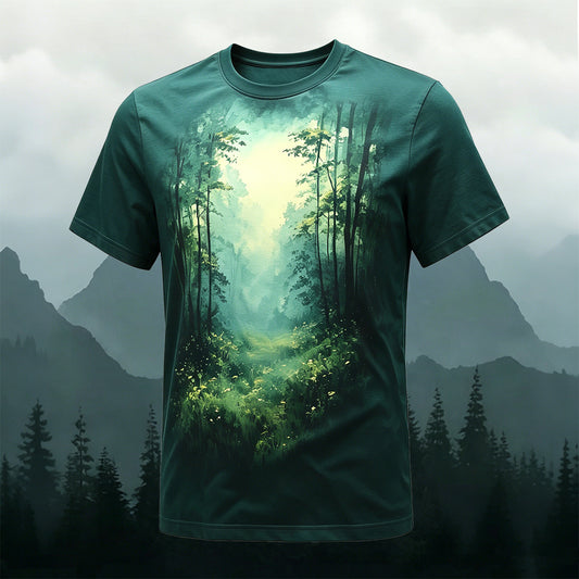 Sublimation Artistic Sunlit Forest Path Outdoor Casual Tee