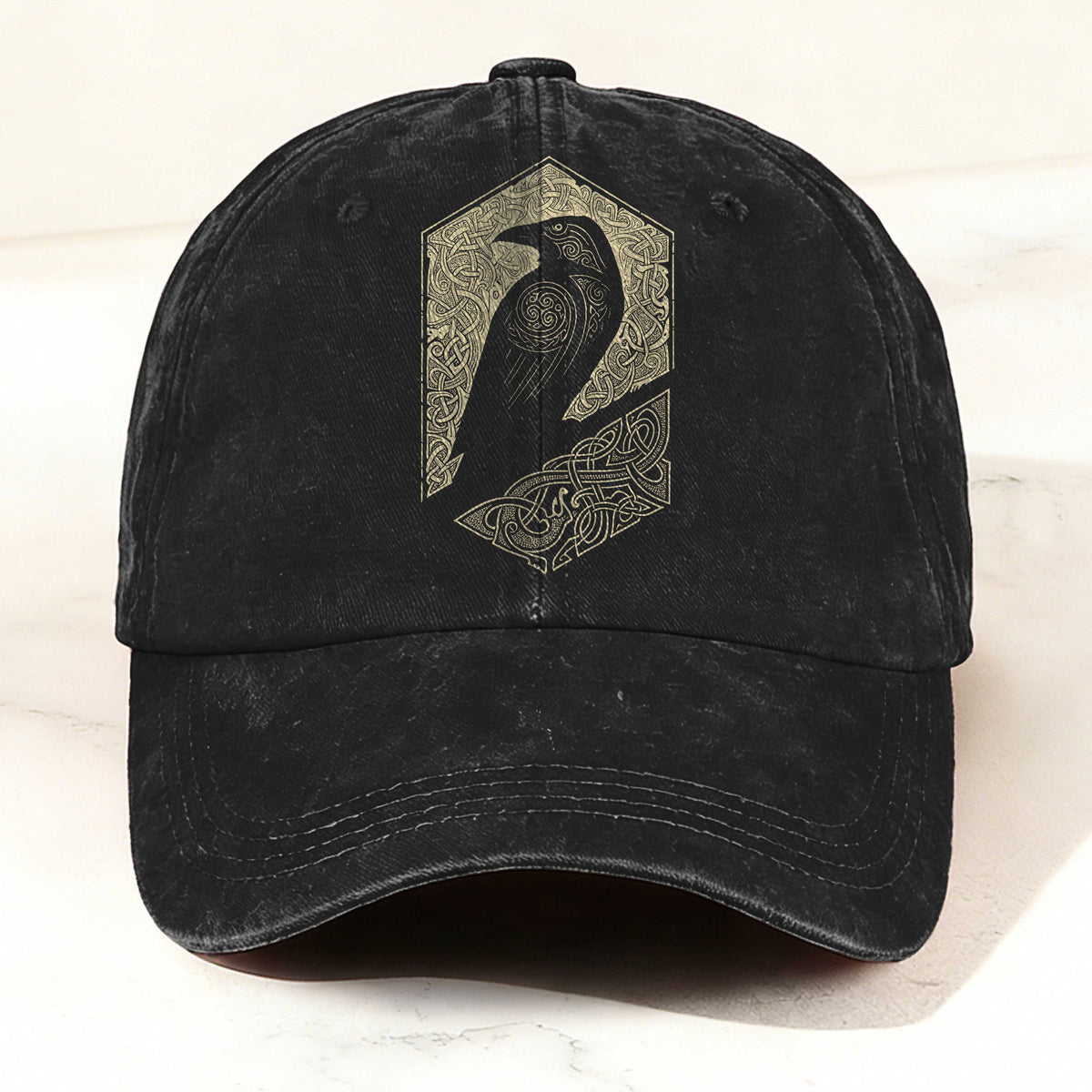 Norse Celtic Raven Print Casual Washed Cotton Cap