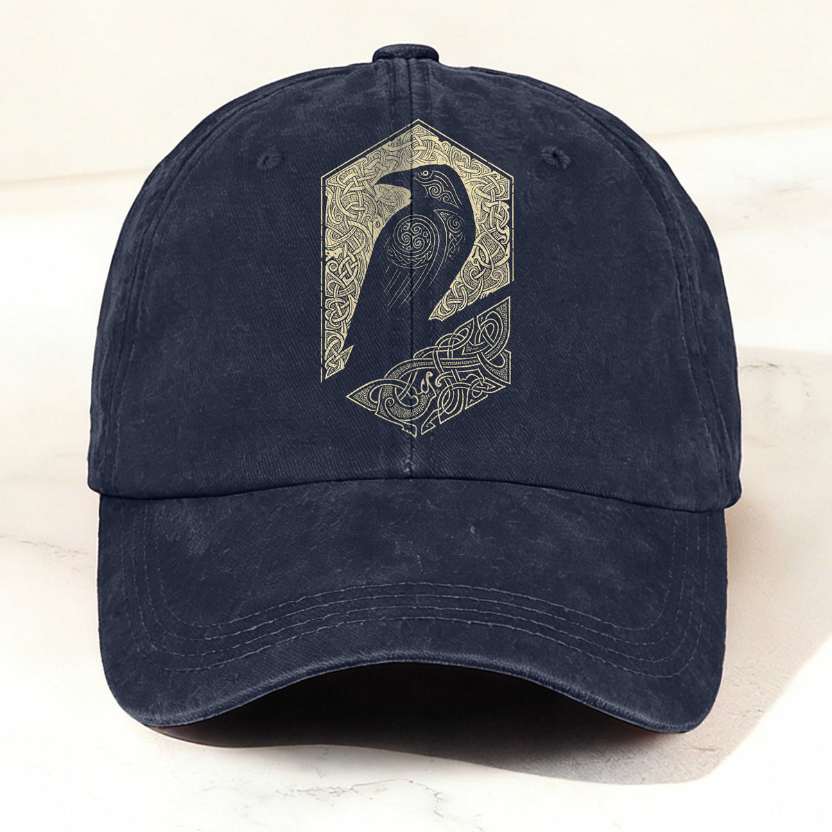 Norse Celtic Raven Print Casual Washed Cotton Cap