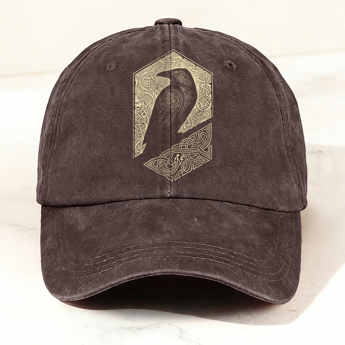 Norse Celtic Raven Print Casual Washed Cotton Cap