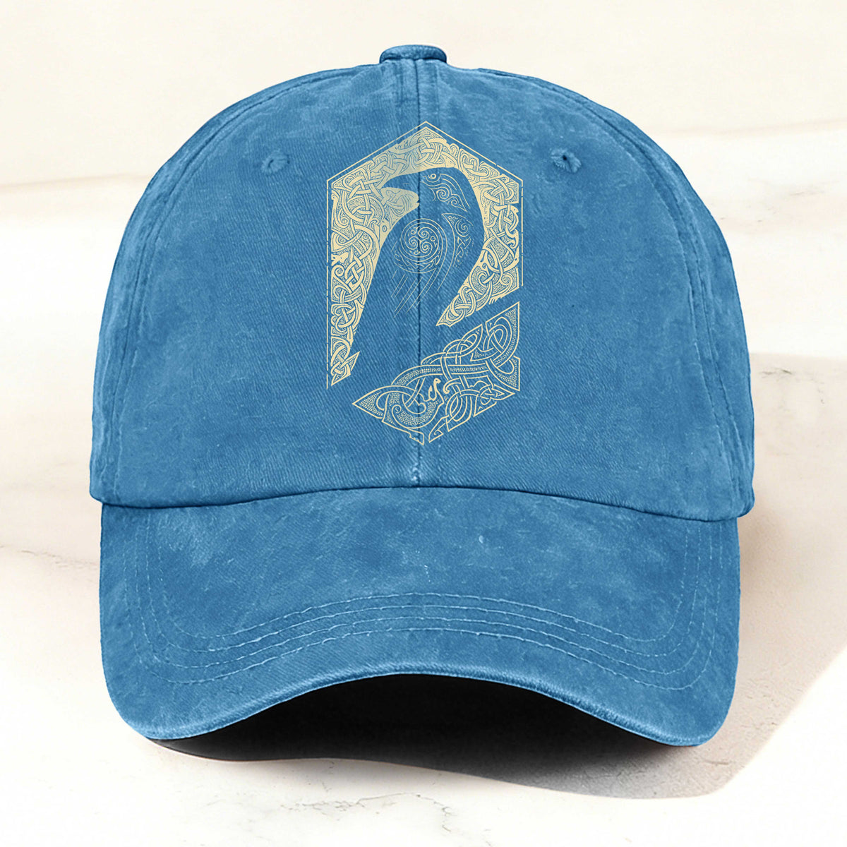 Norse Celtic Raven Print Casual Washed Cotton Cap