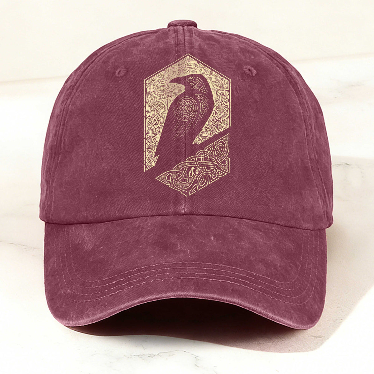 Norse Celtic Raven Print Casual Washed Cotton Cap