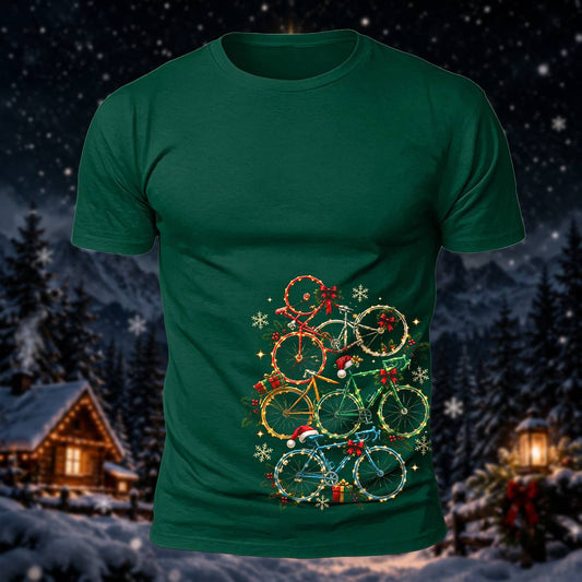 クリスマス バイク スタック プリント カジュアル 半袖Tシャツ