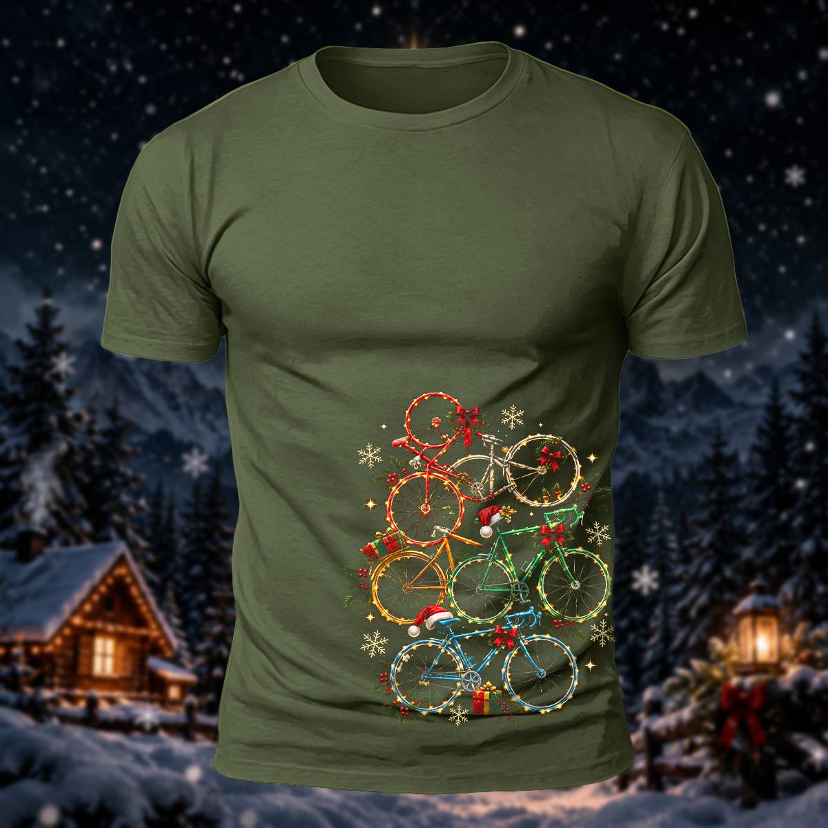 クリスマス バイク スタック プリント カジュアル 半袖Tシャツ