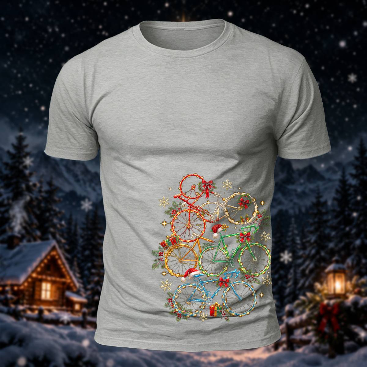クリスマス バイク スタック プリント カジュアル 半袖Tシャツ