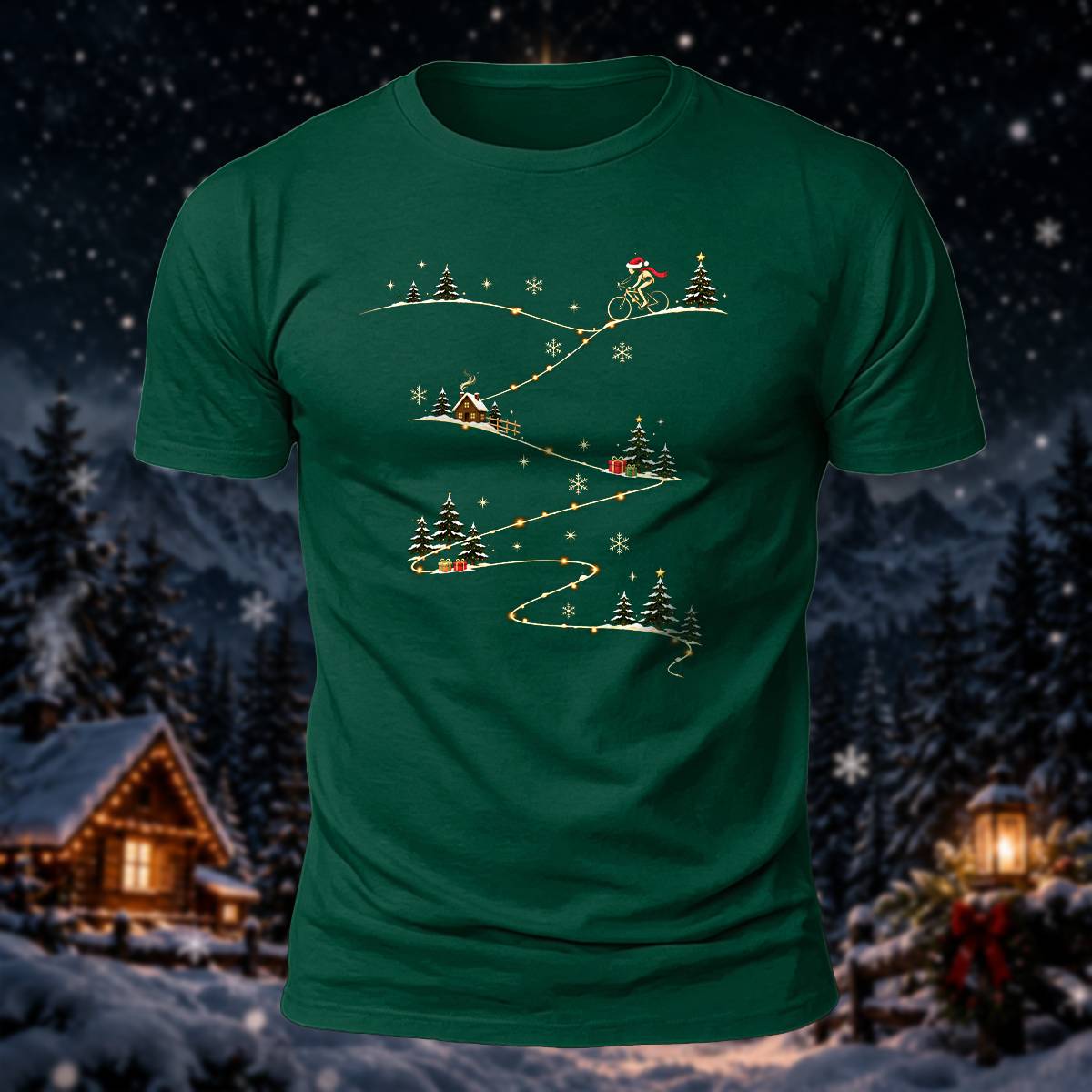 クリスマス サイクリング 雪道 プレミアムコットン カジュアルTシャツ