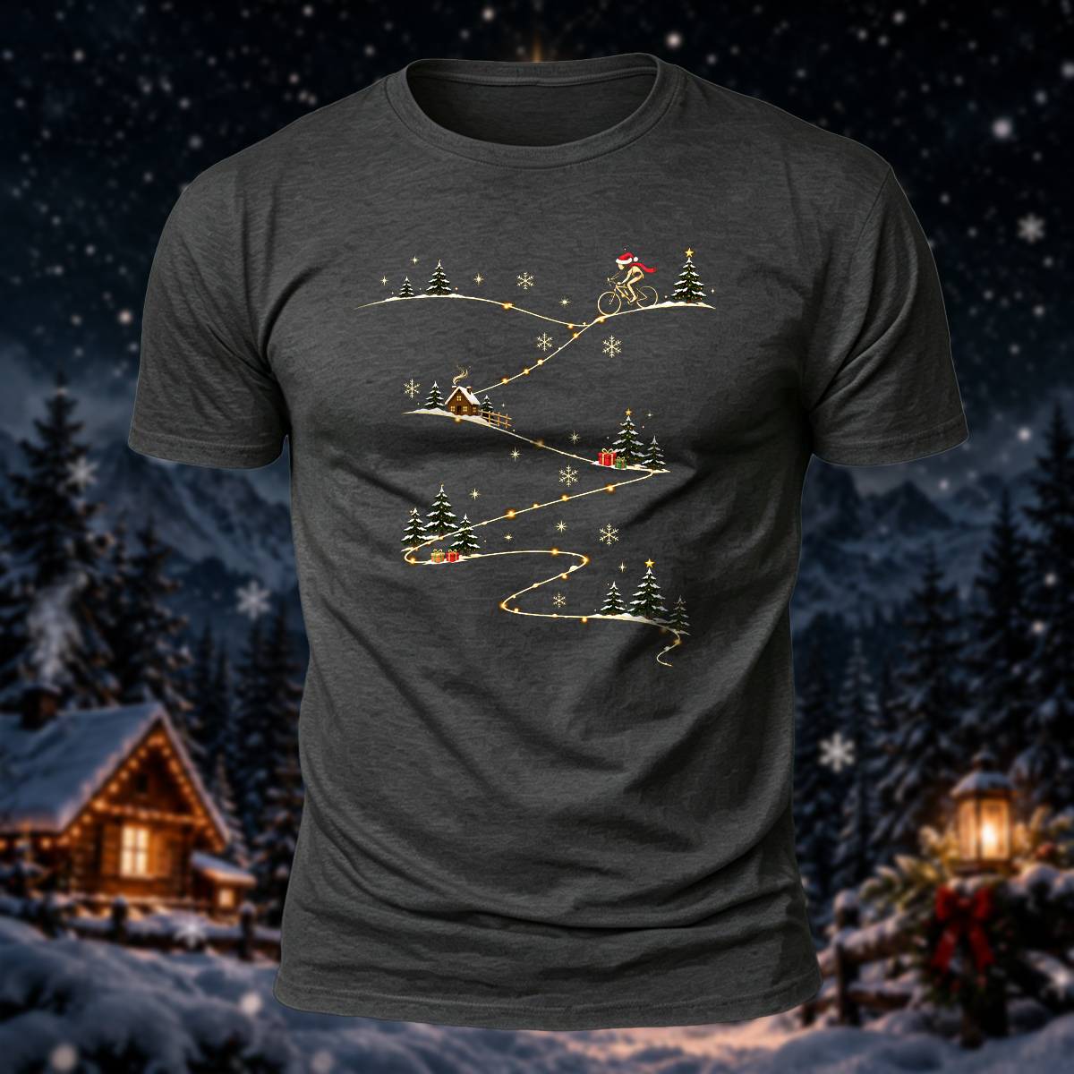 クリスマス サイクリング 雪道 プレミアムコットン カジュアルTシャツ