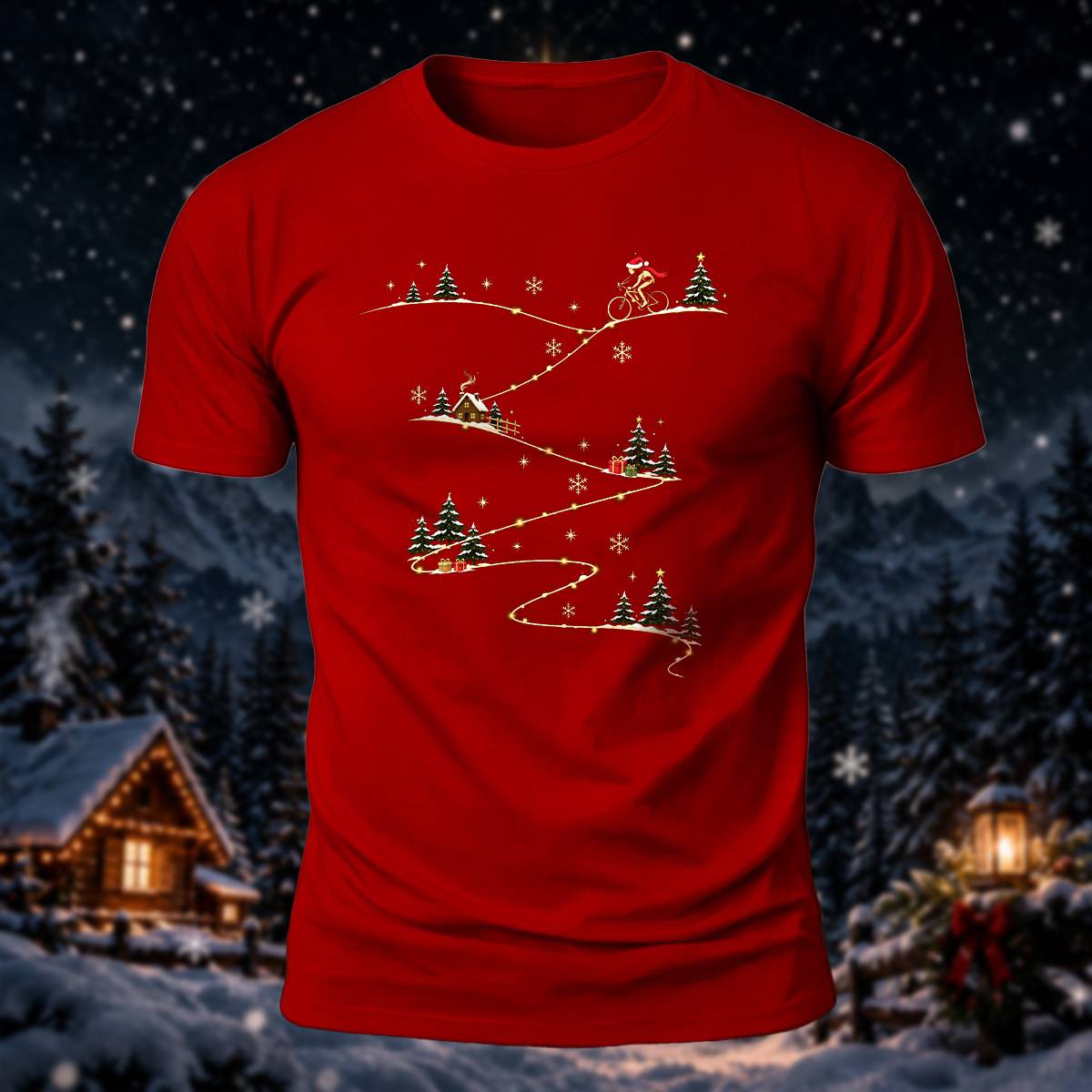 クリスマス サイクリング 雪道 プレミアムコットン カジュアルTシャツ
