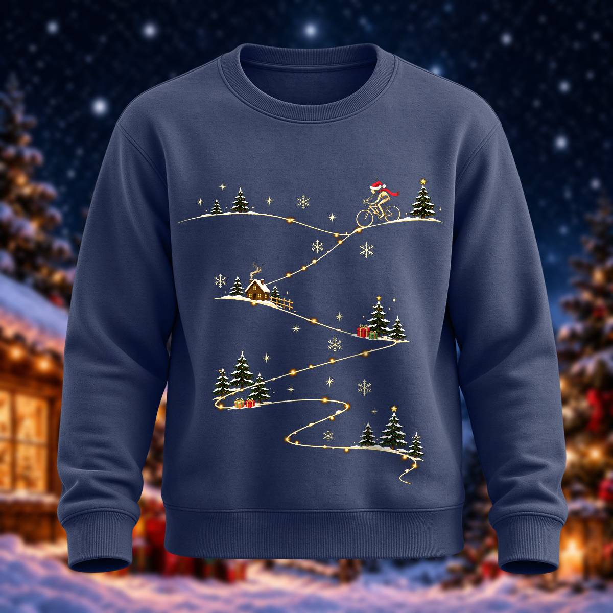 クリスマス サイクリング 雪道 クルーネック スウェットシャツ
