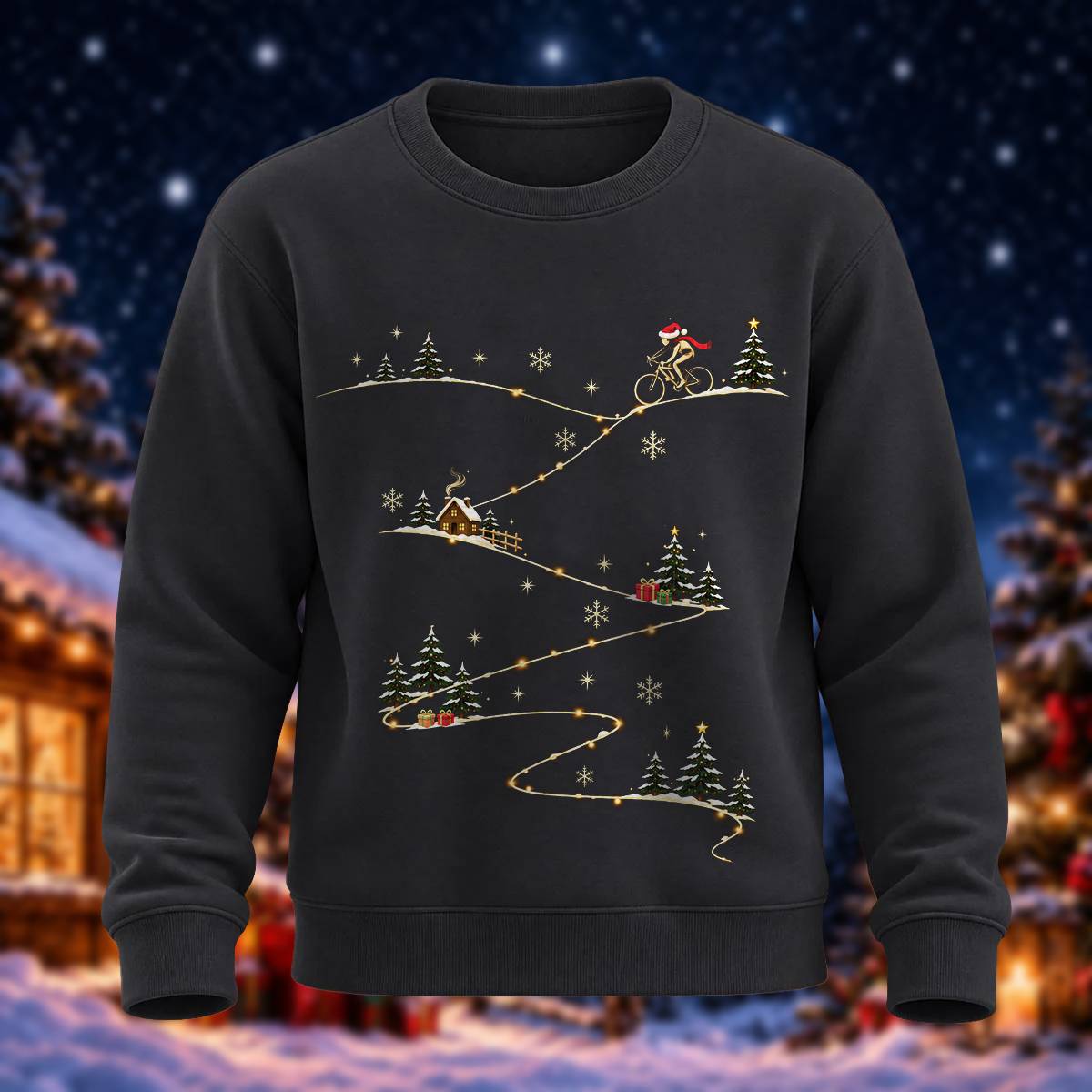 クリスマス サイクリング 雪道 クルーネック スウェットシャツ