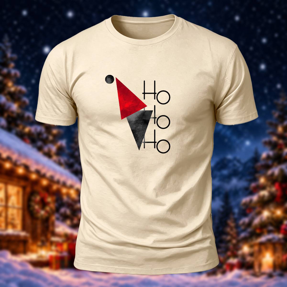 ホーホーホー ミニマリスト サンタ帽 カジュアル コットンTシャツ