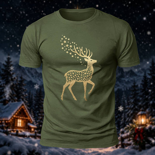 ゴールデン स्टार トナカイ クリスマス カジュアル コットン Tシャツ