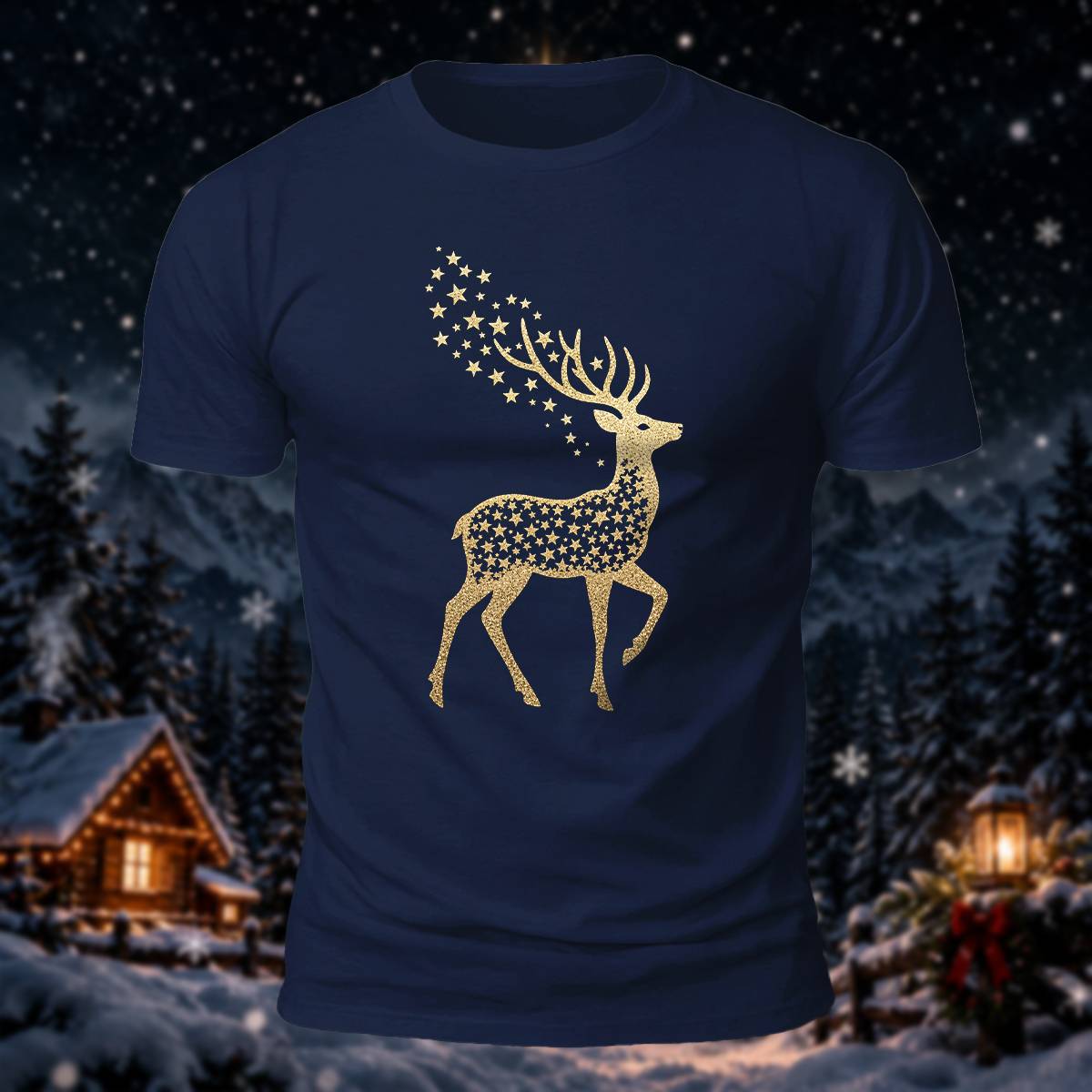 ゴールデン स्टार トナカイ クリスマス カジュアル コットン Tシャツ
