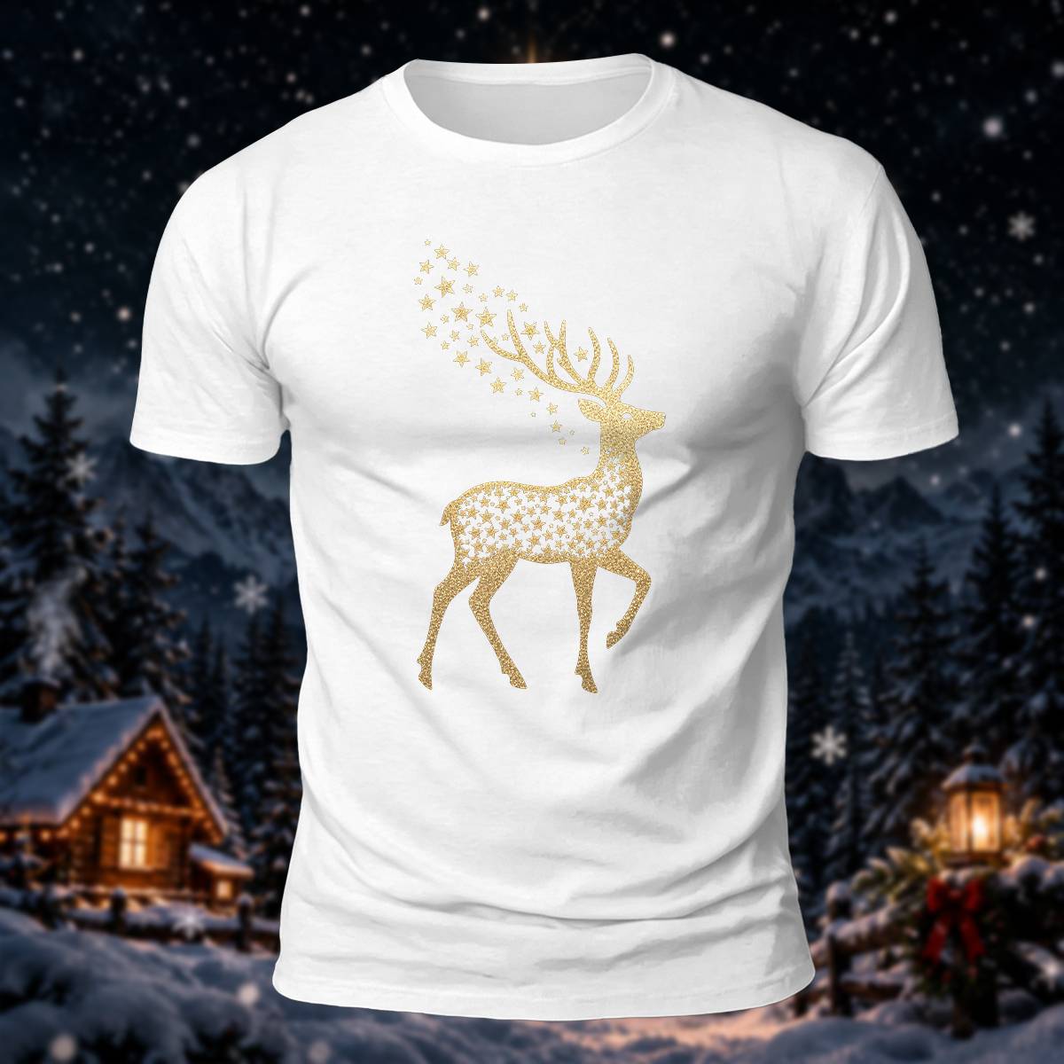 ゴールデン स्टार トナカイ クリスマス カジュアル コットン Tシャツ