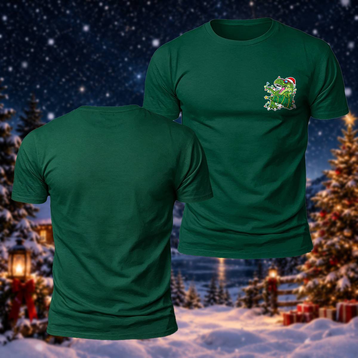 かわいいクリスマス恐竜 カジュアル プレミアムコットンTシャツ