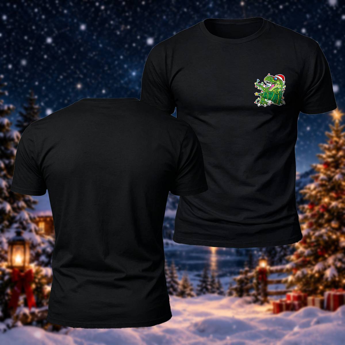 かわいいクリスマス恐竜 カジュアル プレミアムコットンTシャツ