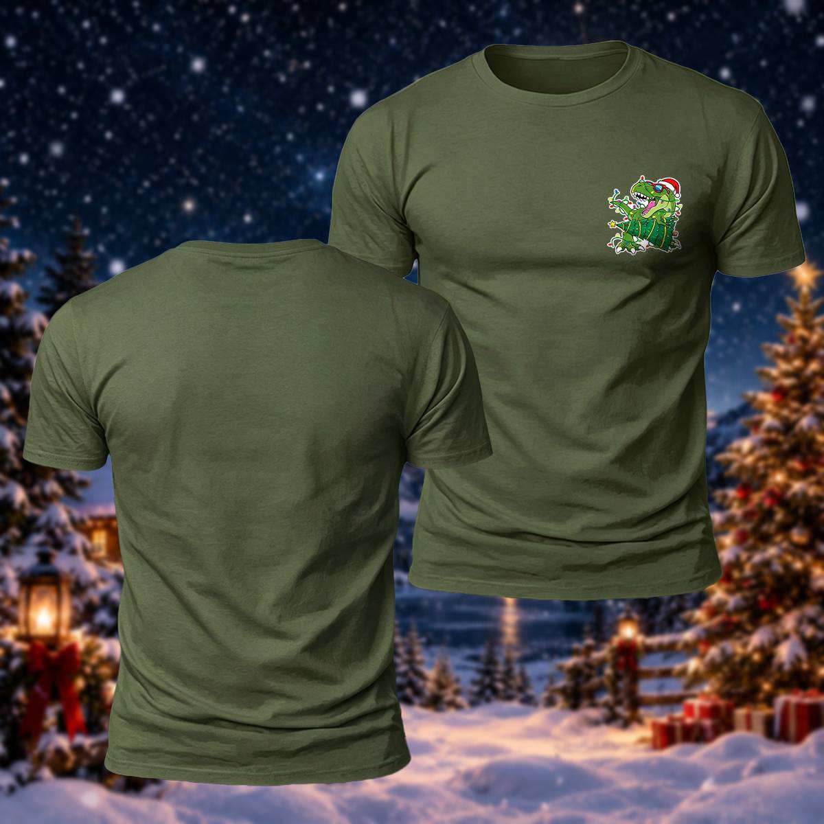 かわいいクリスマス恐竜 カジュアル プレミアムコットンTシャツ