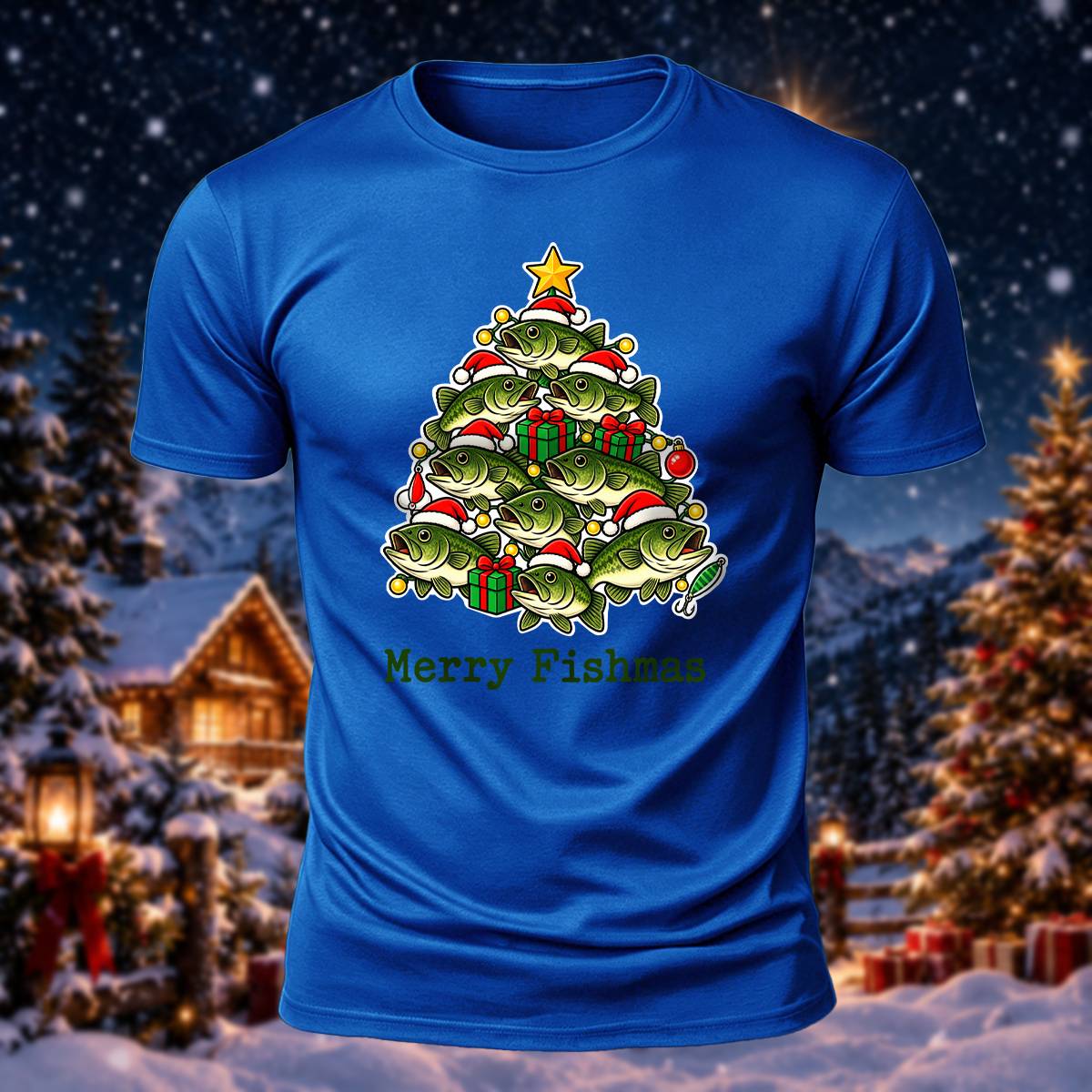 Christmas Fishing Lover Merry Fishmas Cotton Tee